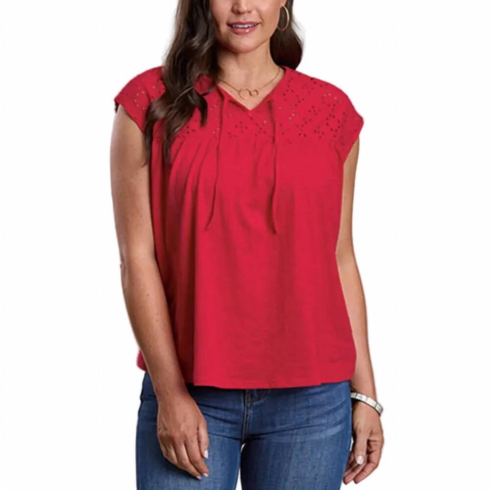 NEW ROPER eyelet embroidered yoke blouse in scarlet red